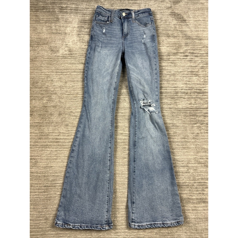BCBGeneration High Rise Flare Jeans Womens 0/24 Lightwash Distressed Denim
